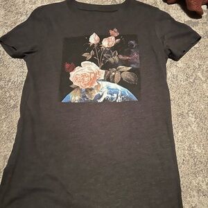Black T-Shirt with Floral Earth Graphic